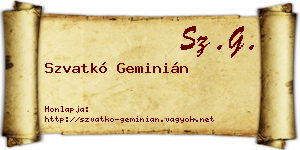 Szvatkó Geminián névjegykártya